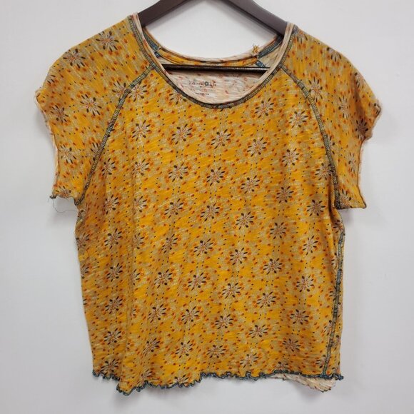 Natural Life Womens Raglan Sleeve Floral T Shirt Size L Yellow Boho Sustainable - Picture 1 of 8
